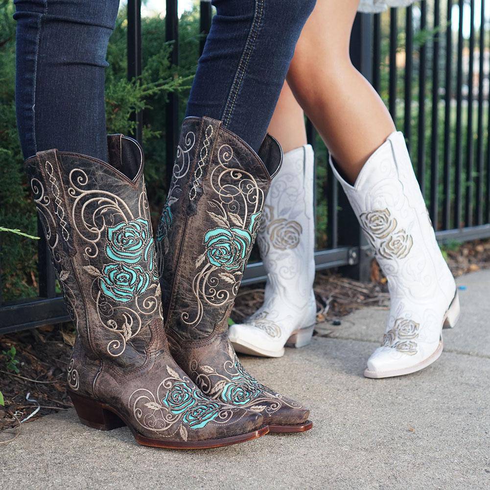 White Rose Inlayed Women's Cowgirl Boots (M50032) from Soto Boots