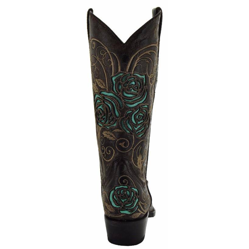 Turquoise Rose Inlayed Women's Cowgirl Boots (M50032) from Soto Boots