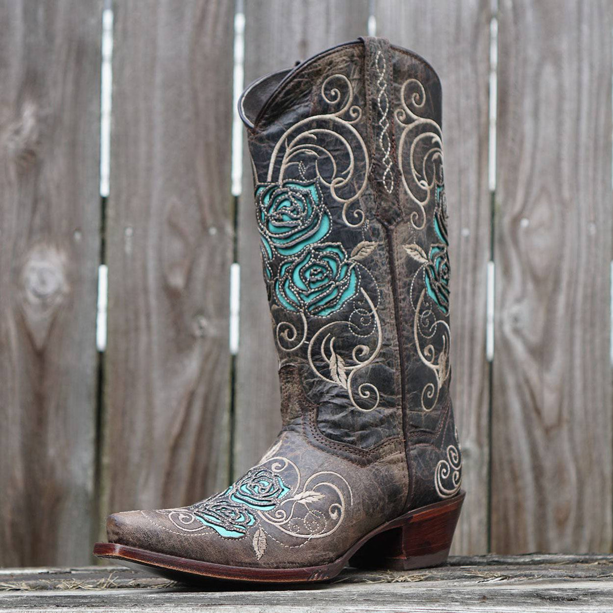 Turquoise Rose Inlayed Women's Cowgirl Boots (M50032) from Soto Boots