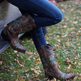 Turquoise Rose Inlayed Women's Cowgirl Boots (M50032) from Soto Boots
