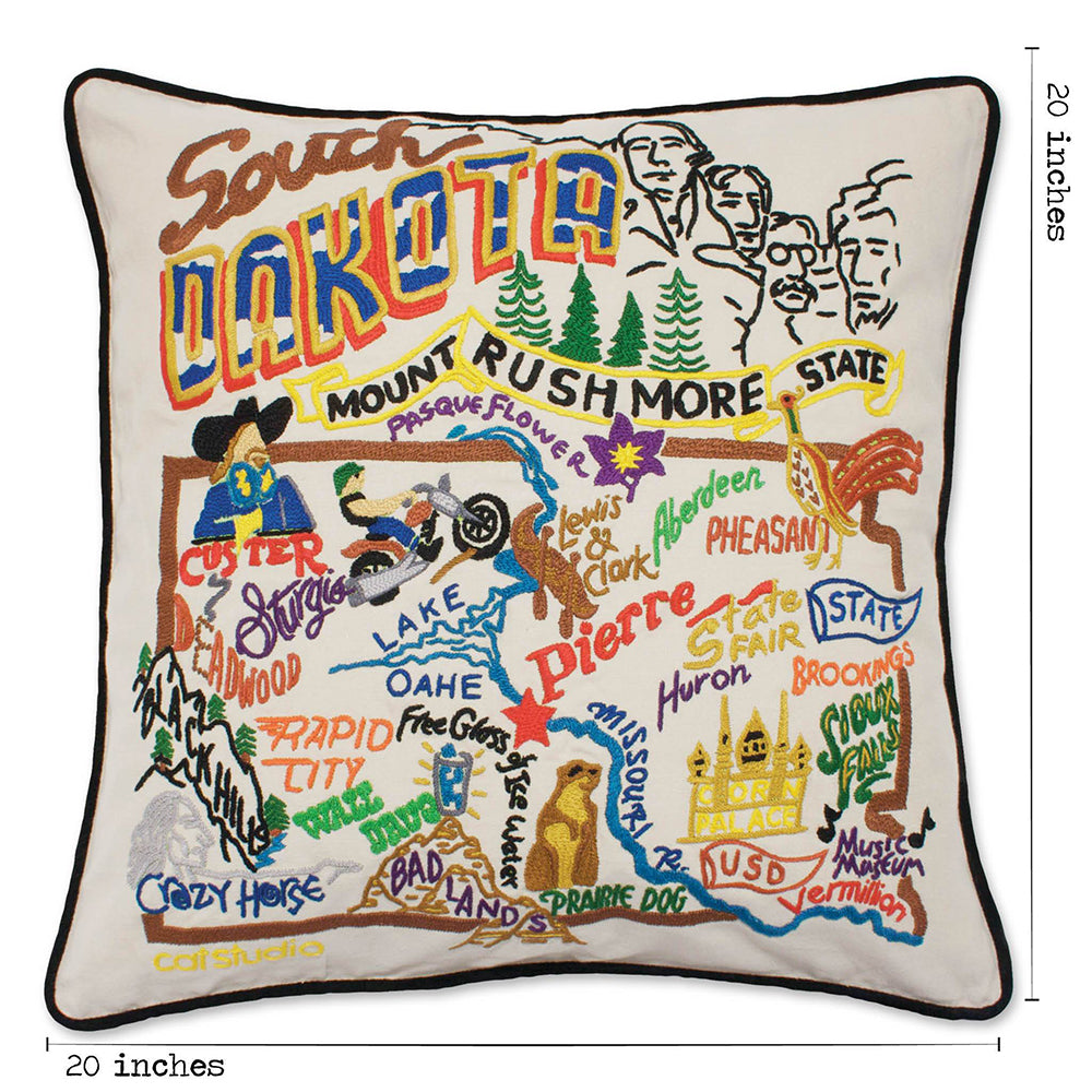 South Dakota Hand-Embroidered Pillow from Quirks!