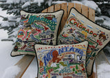 South Pole Christmas Hand-Embroidered Pillow from Quirks!
