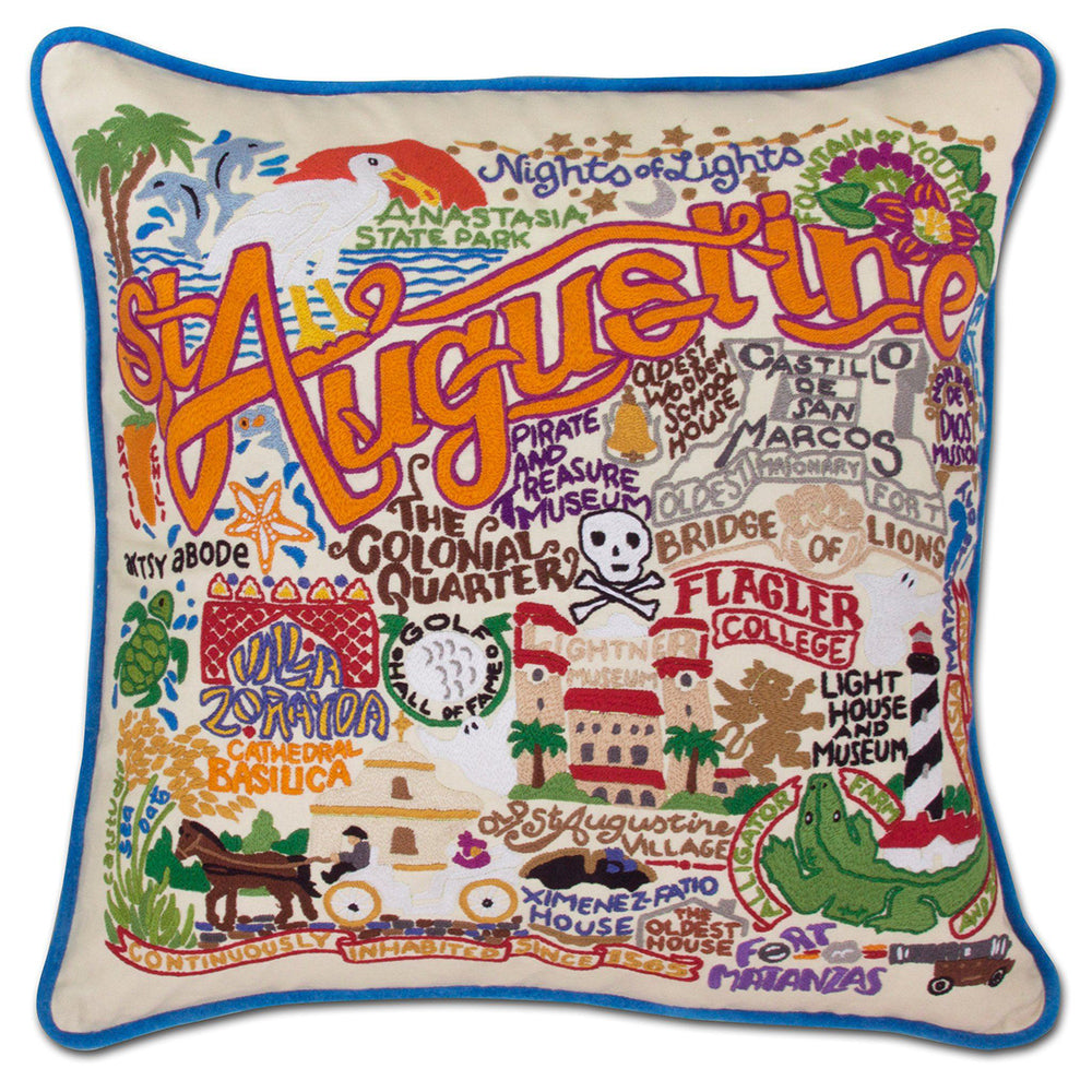 St. Augustine, FL Hand-Embroidered Pillow from Quirks!