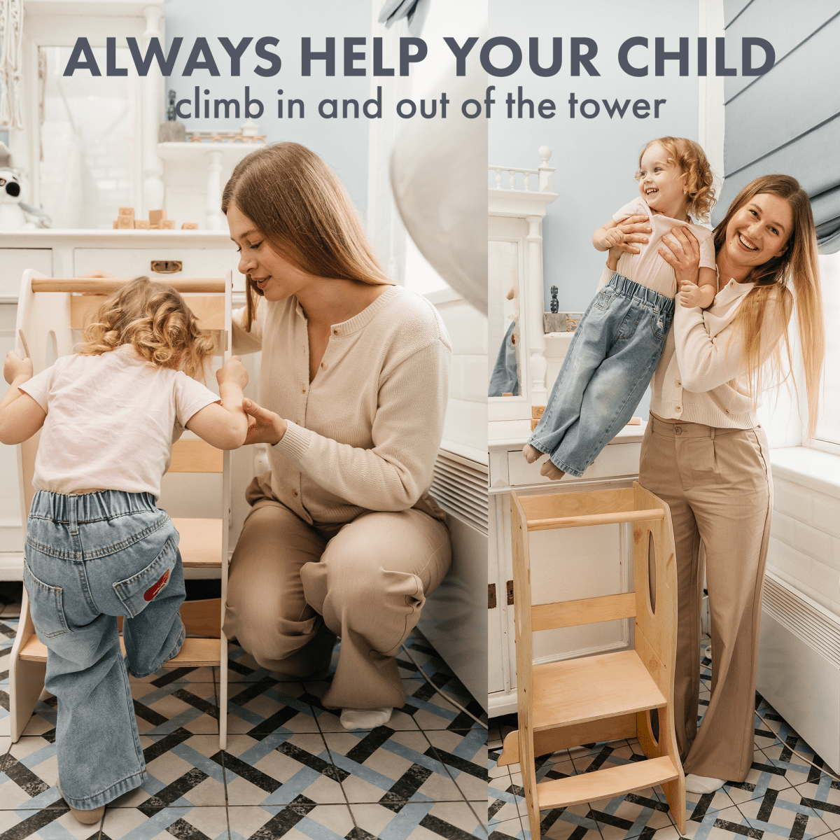 Stable Montessori Learning Tower: Wooden Growing Chair - Beige from Goodevas