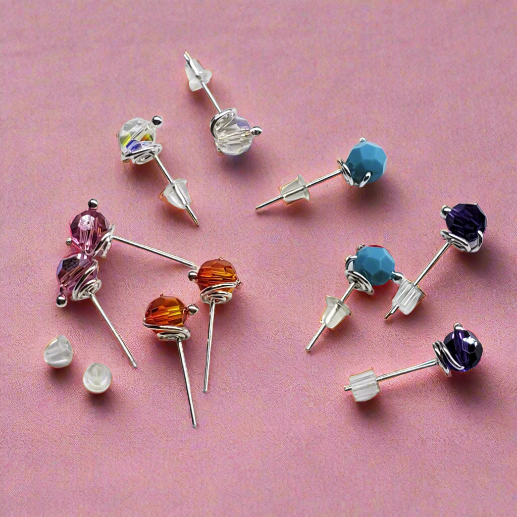 6mm Silver Spiral Crystal Stud Earrings from Alexa Martha Designs
