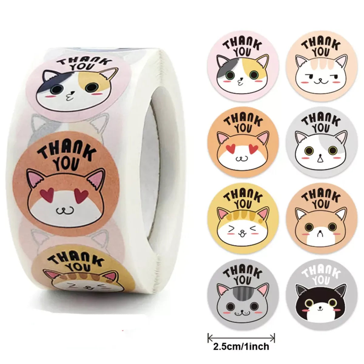 Cute Animal Thank You Stickers Roll - 100-500 PCS from Kawaii Stop