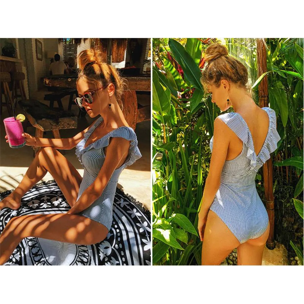 Striped Ruffled Swimsuit from Kawaii Stop