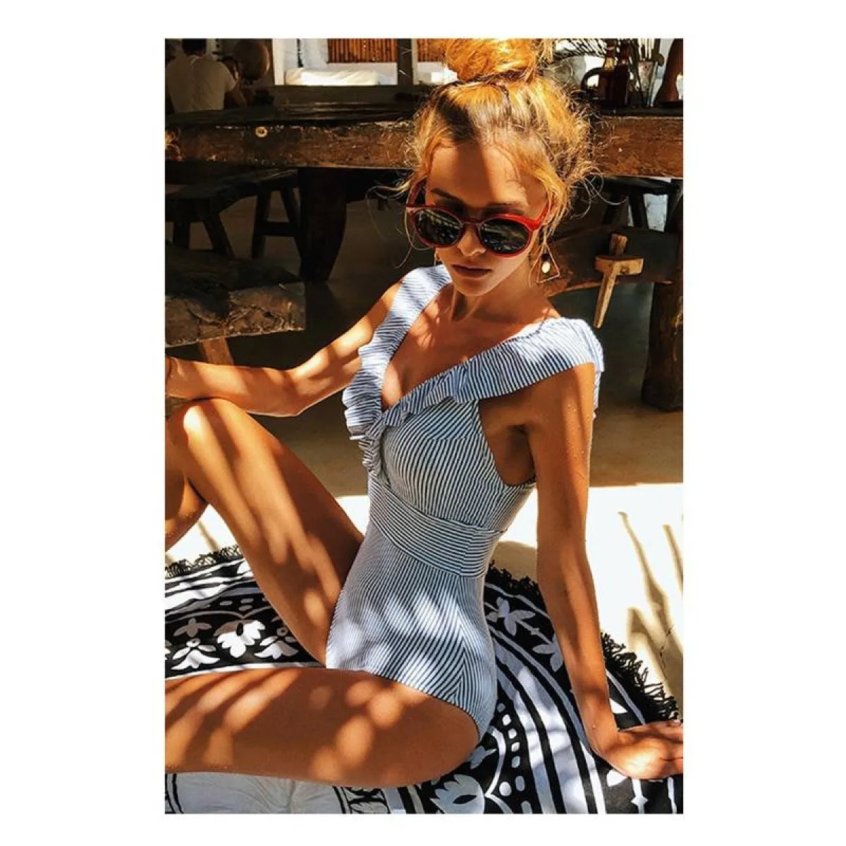 Striped Ruffled Swimsuit from Kawaii Stop