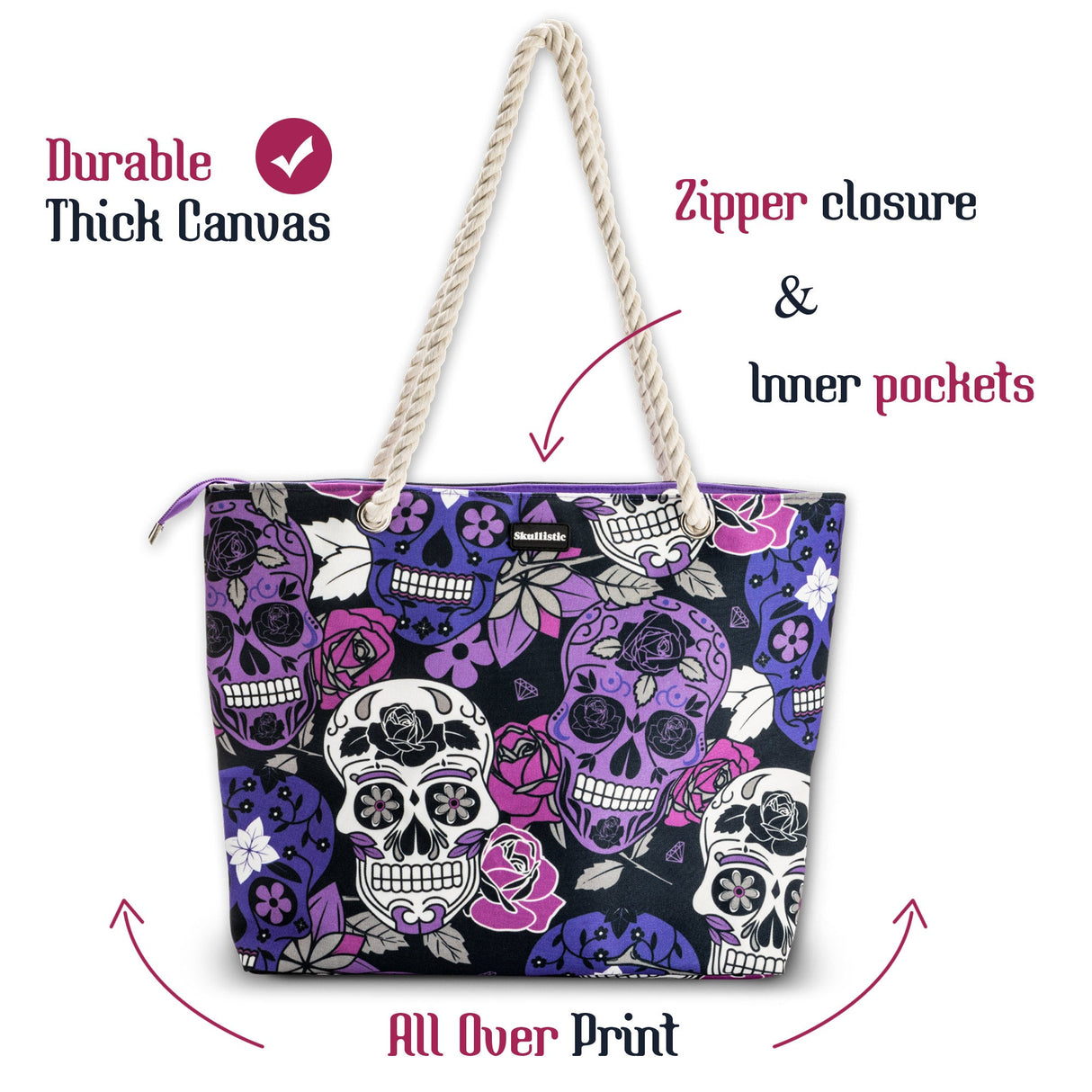 Sugar Skull Purple Shoulder Beach Bag From Zapps Clothing