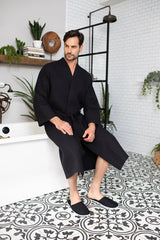 Waffle Kimono Spa Bathrobe for Men -  Absorbent, Lightweight From Lotus Linen