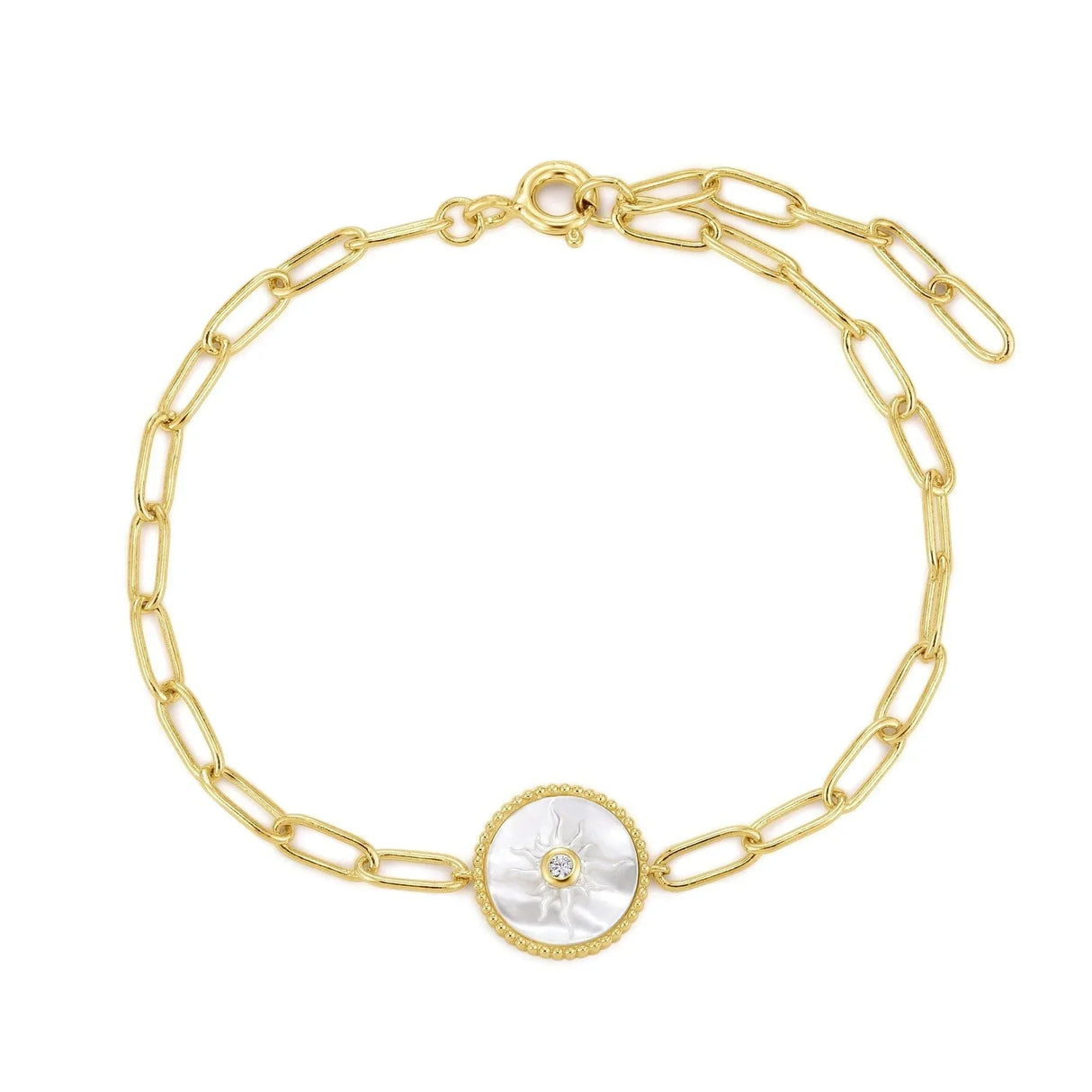 Sun Mop & CZ Pendant Bracelet from eklexic