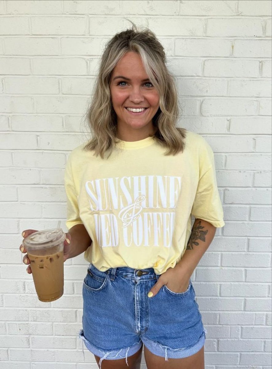 'Sunshine & Iced Coffee' PUFF T-Shirt from United Monograms