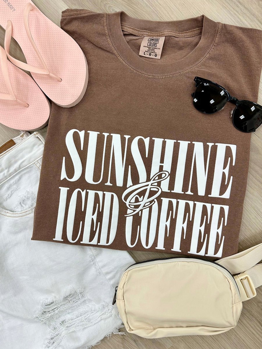 'Sunshine & Iced Coffee' PUFF T-Shirt from United Monograms
