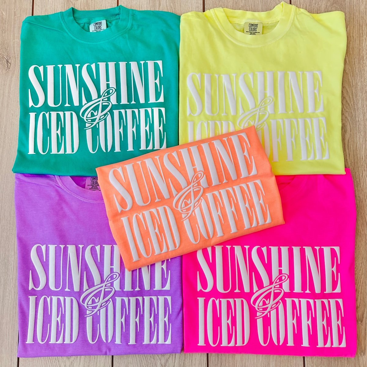 'Sunshine & Iced Coffee' PUFF T-Shirt from United Monograms