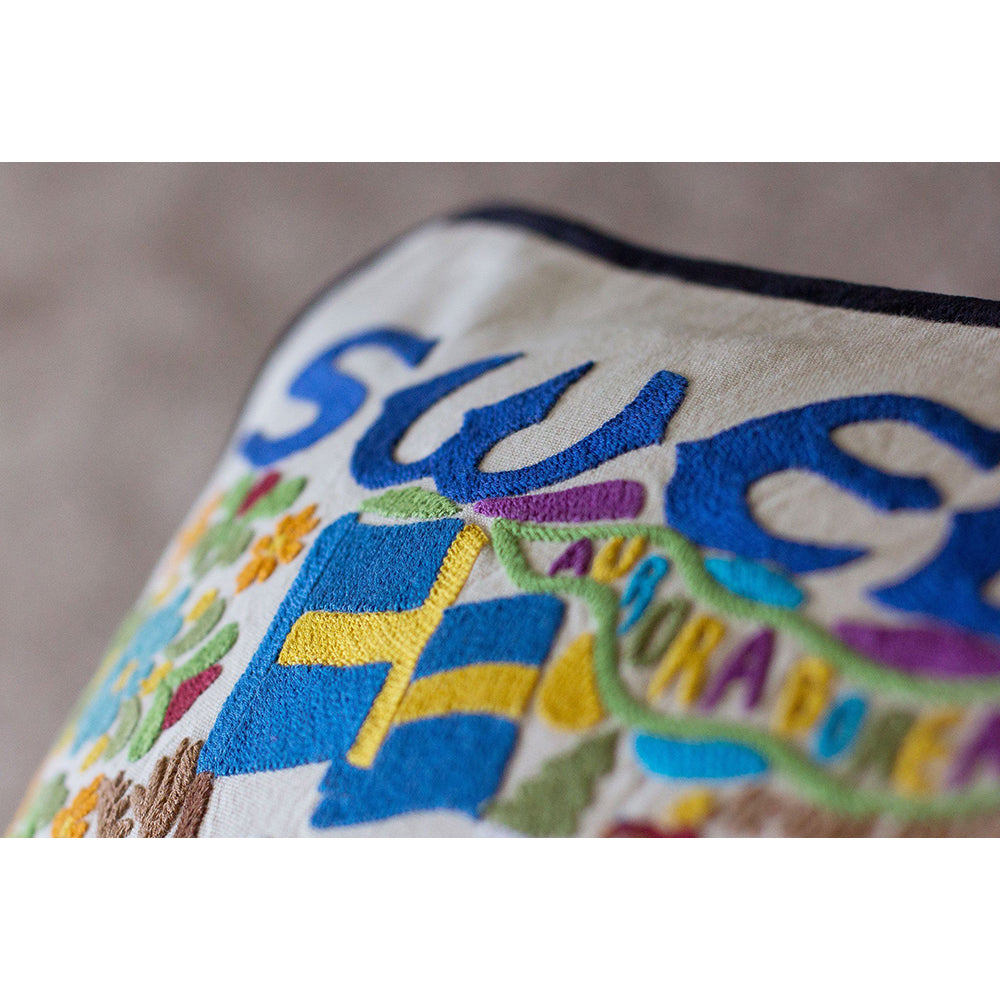 Sweden Hand-Embroidered Pillow from Quirks!