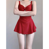 Ruched Knot One Piece Swimsuit – Sweet Kawaii Mini Dress Style Strap from Kawaii Stop