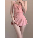 Ruched Knot One Piece Swimsuit – Sweet Kawaii Mini Dress Style Strap from Kawaii Stop