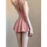 Ruched Knot One Piece Swimsuit – Sweet Kawaii Mini Dress Style Strap from Kawaii Stop