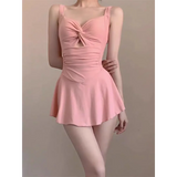 Ruched Knot One Piece Swimsuit – Sweet Kawaii Mini Dress Style Strap from Kawaii Stop