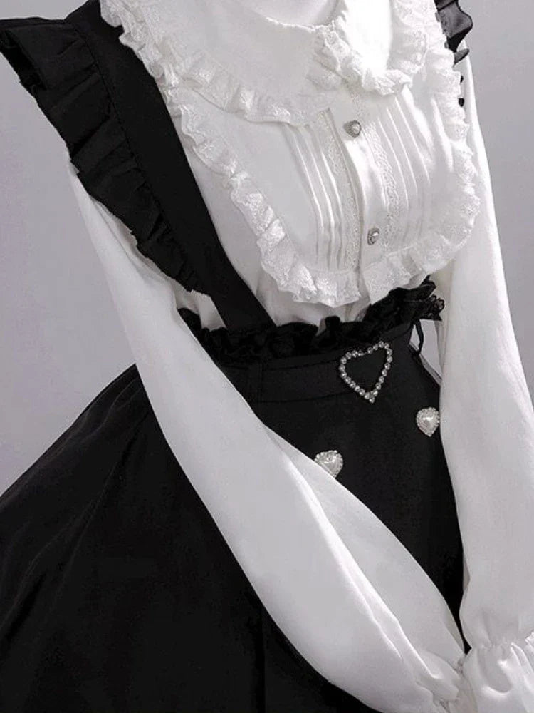 Black & White Sweet Lolita Blouse and Dress – Lace Ruffle Bow Detail From Kawaii Stop
