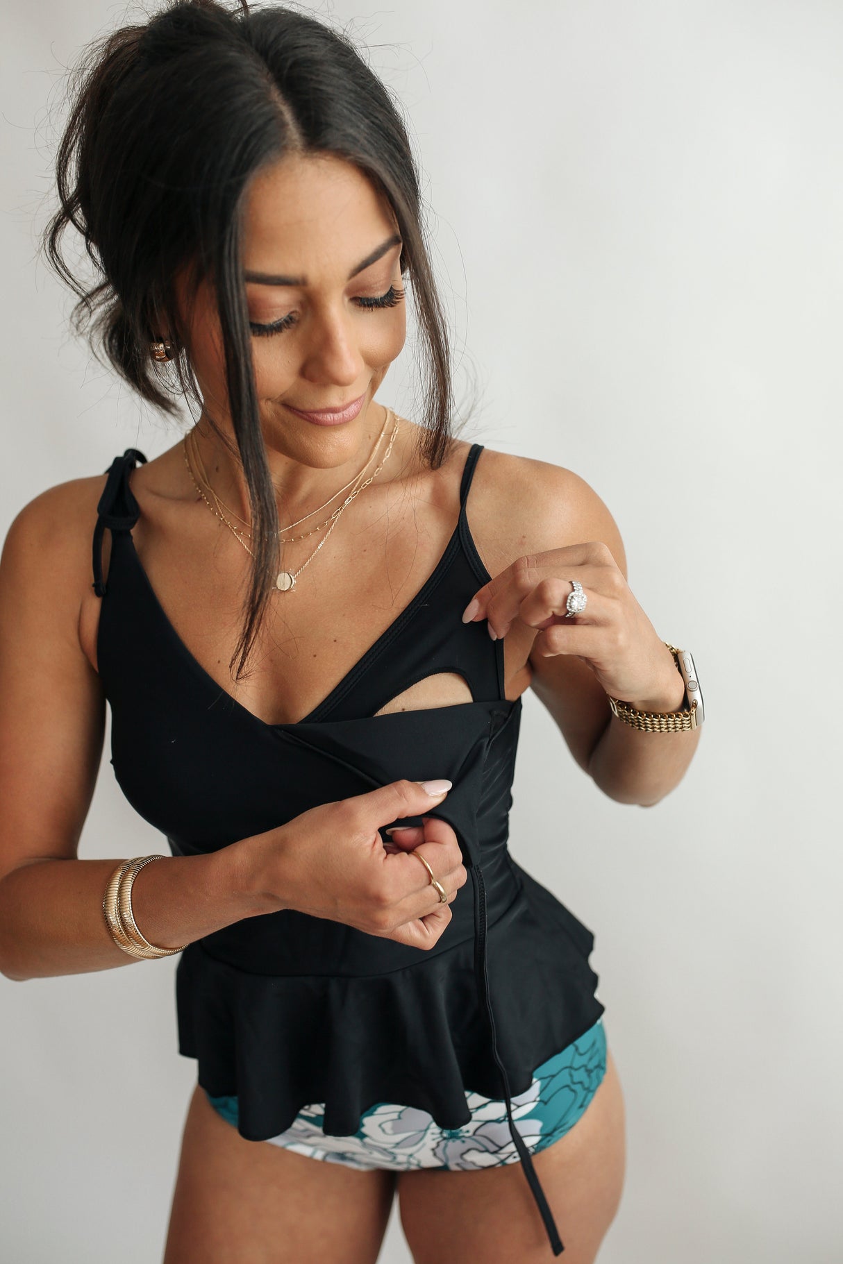 Tie Shoulder Breastfeeding Peplum Tankini Swimsuit Top from Movemama