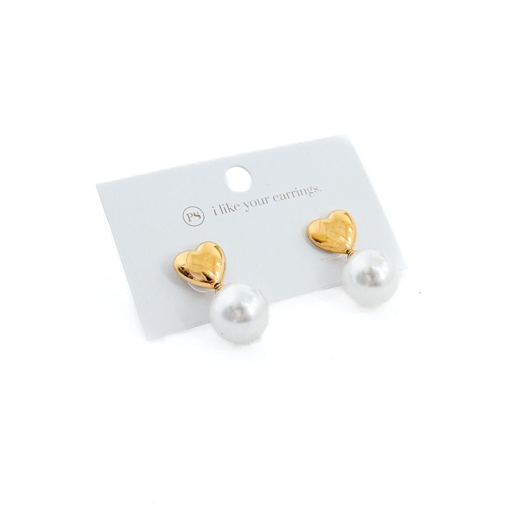 Swipe Right Pearl Heart Earrings *WATERPROOF*