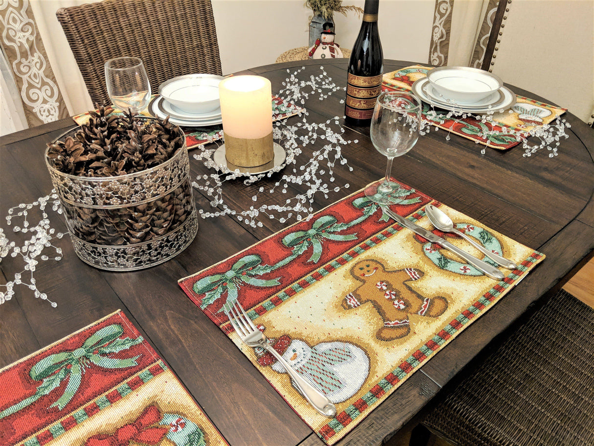 DaDa Bedding Set of 8 Pieces Gingerbread Sweets Holiday Table Tapestry - 4 Placemats, 2 Table Runners, 2 Throw Pillow Covers (12917) from DaDalogy Bedding Collection