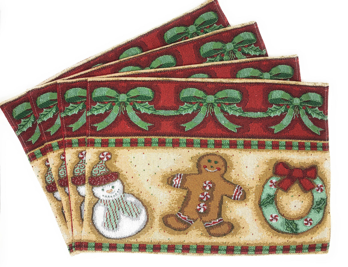 DaDa Bedding Set of 8 Pieces Gingerbread Sweets Holiday Table Tapestry - 4 Placemats, 2 Table Runners, 2 Throw Pillow Covers (12917) from DaDalogy Bedding Collection