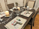 DaDa Bedding Set of 8 Pieces Magical Snowman Holiday Table Tapestry - 4 Placemats, 2 Table Runners, 2 Throw Pillow Covers (9733) from DaDalogy Bedding Collection