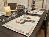 DaDa Bedding Set of 8 Pieces Magical Snowman Holiday Table Tapestry - 4 Placemats, 2 Table Runners, 2 Throw Pillow Covers (9733) from DaDalogy Bedding Collection