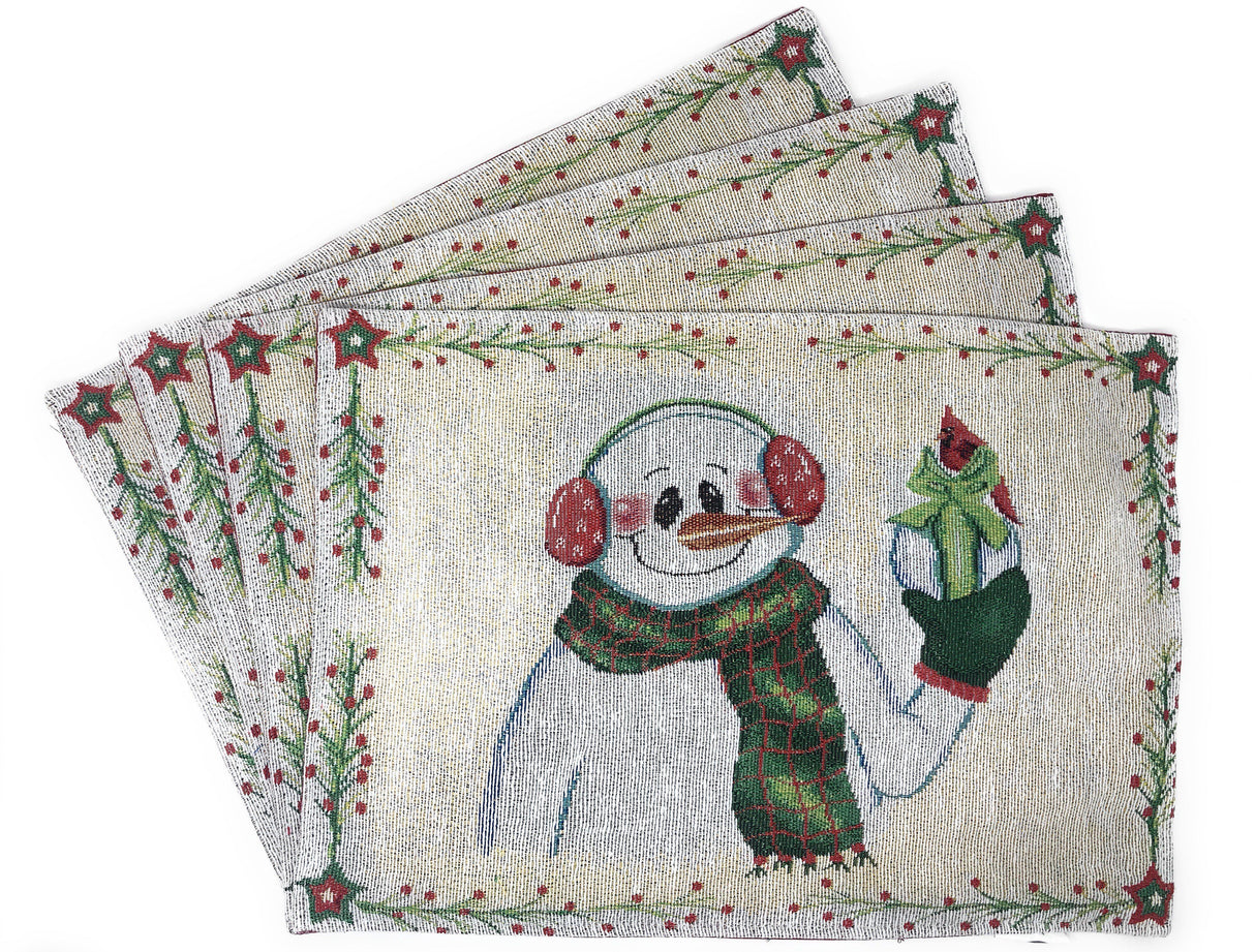 DaDa Bedding Set of 8 Pieces Magical Snowman Holiday Table Tapestry - 4 Placemats, 2 Table Runners, 2 Throw Pillow Covers (9733) from DaDalogy Bedding Collection