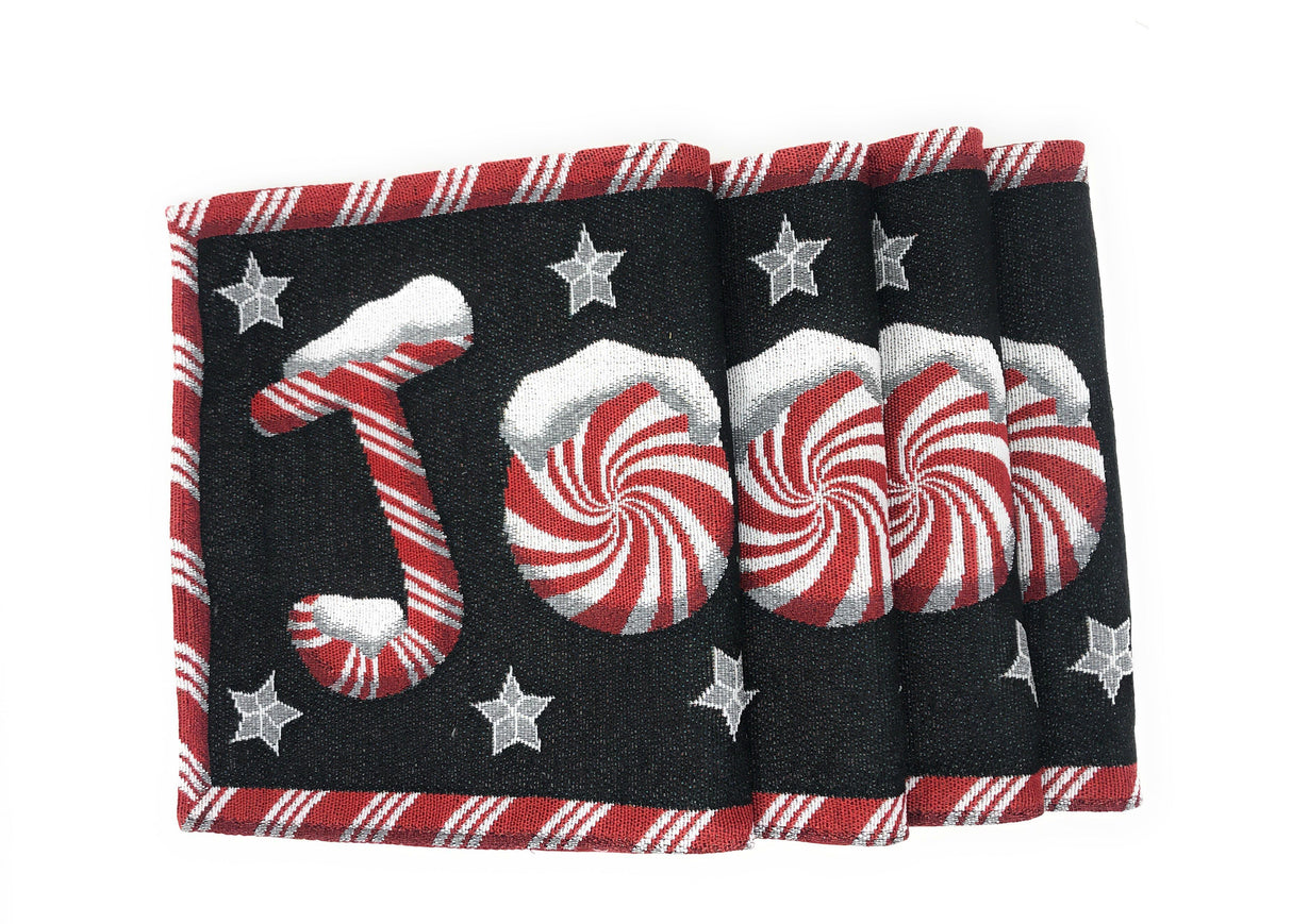 DaDa Bedding Set of 8 Pieces Peppermint Joy Holiday Table Tapestry - 4 Placemats, 2 Table Runners, 2 Throw Pillow Covers (12904) from DaDalogy Bedding Collection
