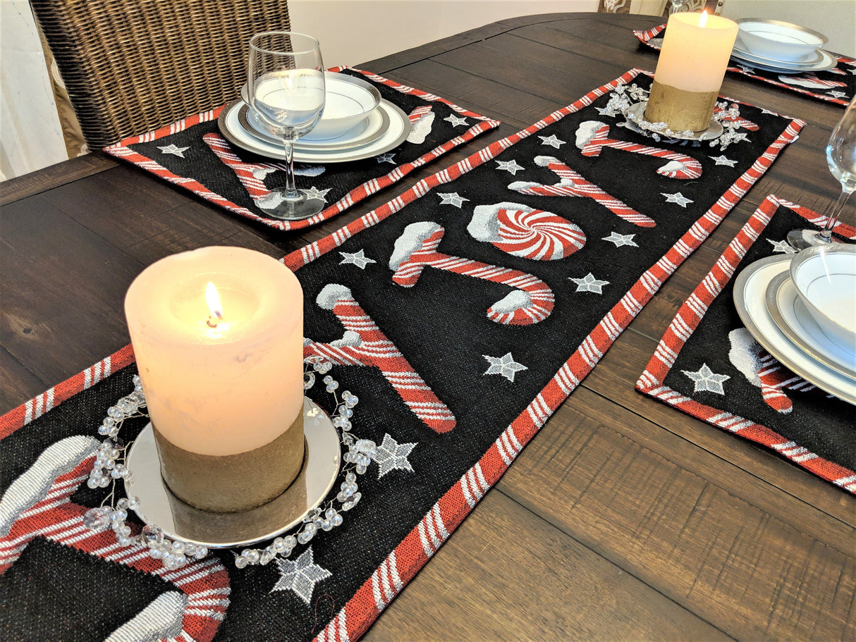 DaDa Bedding Set of 8 Pieces Peppermint Joy Holiday Table Tapestry - 4 Placemats, 2 Table Runners, 2 Throw Pillow Covers (12904) from DaDalogy Bedding Collection
