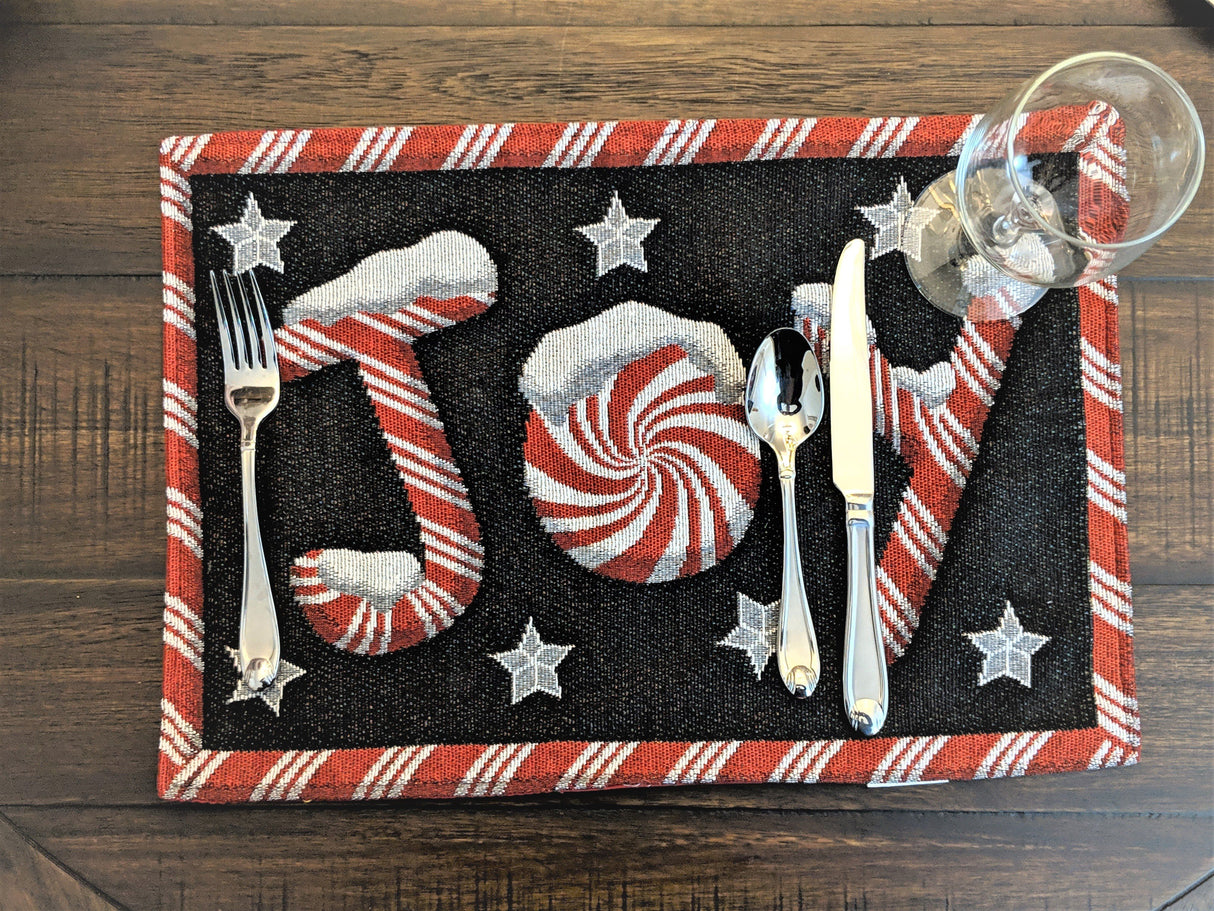 DaDa Bedding Set of 8 Pieces Peppermint Joy Holiday Table Tapestry - 4 Placemats, 2 Table Runners, 2 Throw Pillow Covers (12904) from DaDalogy Bedding Collection