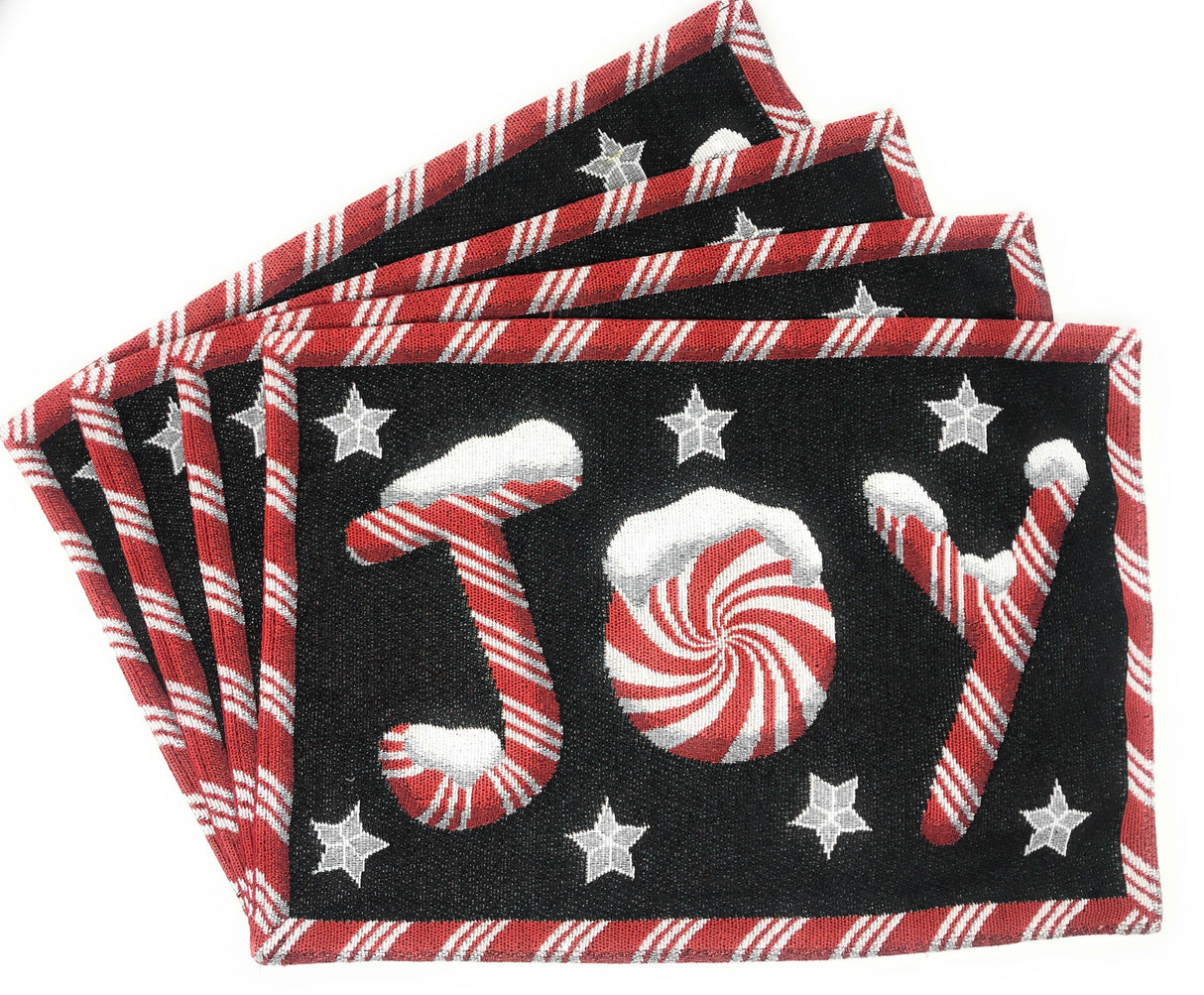 DaDa Bedding Set of 8 Pieces Peppermint Joy Holiday Table Tapestry - 4 Placemats, 2 Table Runners, 2 Throw Pillow Covers (12904) from DaDalogy Bedding Collection
