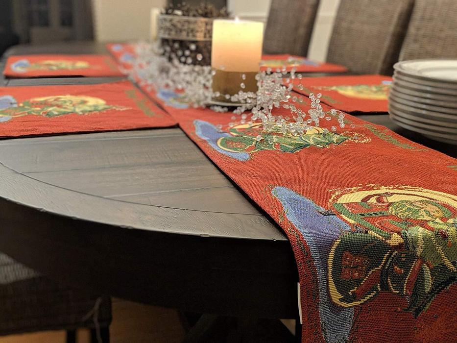 DaDa Bedding Set of 8 Pieces Red Santa Claus Holiday Table Tapestry - 4 Placemats, 2 Table Runners, 2 Throw Pillow Covers (17615) from Tache Home Fashion