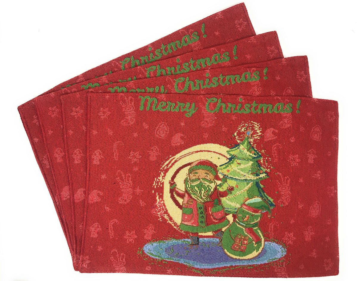 DaDa Bedding Set of 8 Pieces Red Santa Claus Holiday Table Tapestry - 4 Placemats, 2 Table Runners, 2 Throw Pillow Covers (17615) from DaDalogy Bedding Collection