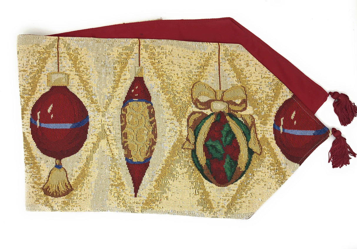 DaDa Bedding Elegant Christmas Ornaments Gold Red Tapestry Dining Table Runner (6139) from DaDalogy Bedding Collection