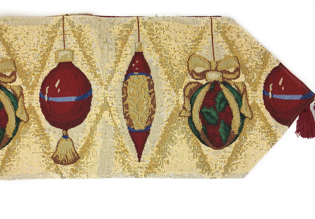 DaDa Bedding Elegant Christmas Ornaments Gold Red Tapestry Dining Table Runner (6139) from DaDalogy Bedding Collection