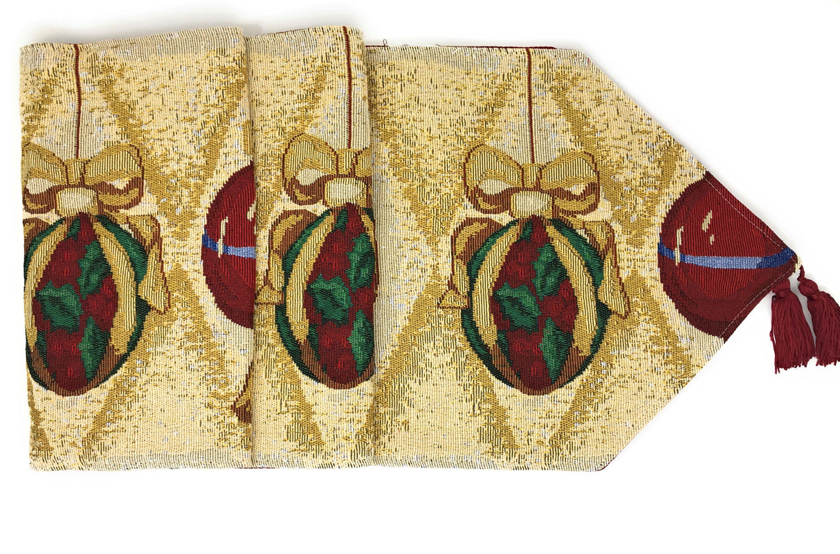 DaDa Bedding Elegant Christmas Ornaments Gold Red Tapestry Dining Table Runner (6139) from DaDalogy Bedding Collection