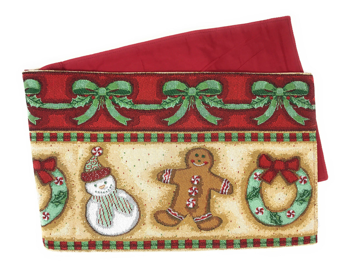 DaDa Bedding Gingerbread Snowman Holiday Woven Tapestry Dining Table Runner (12917) from DaDalogy Bedding Collection