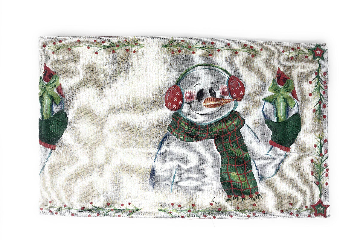 DaDa Bedding Magical Snowman Holiday Woven Tapestry Dining Table Runner (9733) from DaDalogy Bedding Collection