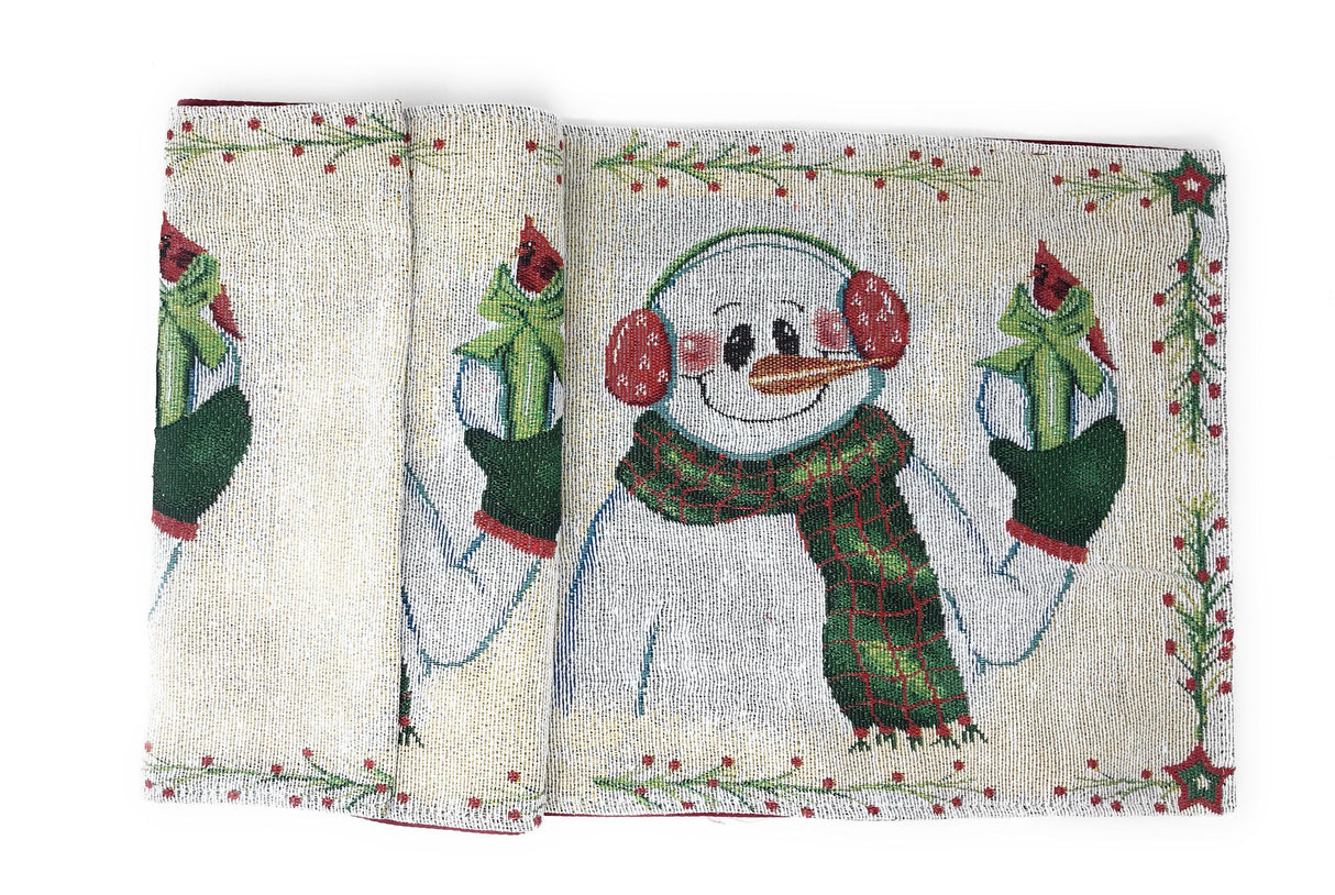 DaDa Bedding Magical Snowman Holiday Woven Tapestry Dining Table Runner (9733) from DaDalogy Bedding Collection