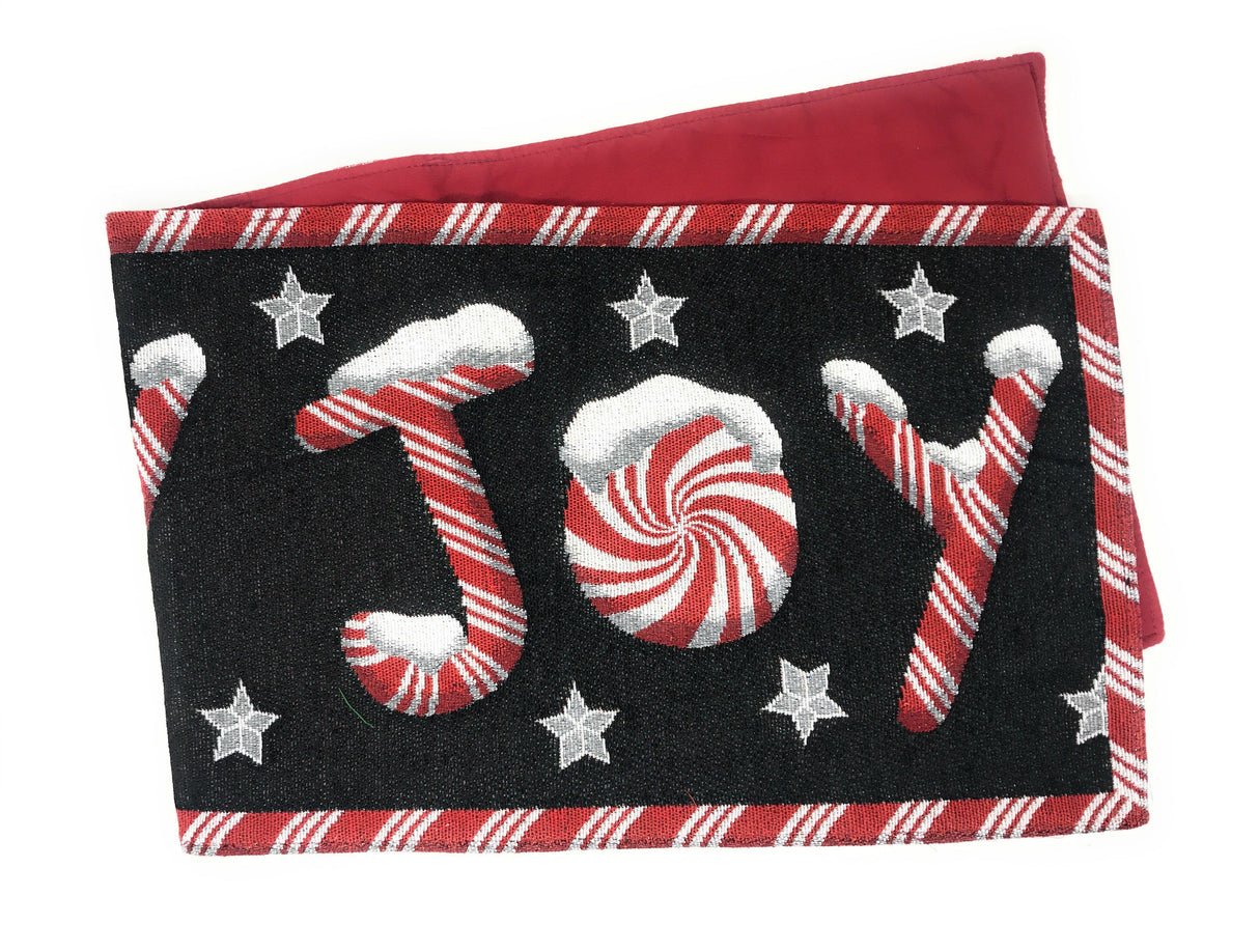 DaDa Bedding Peppermint Joy Red Black Holiday Tapestry Dining Table Runner (12904) from DaDalogy Bedding Collection