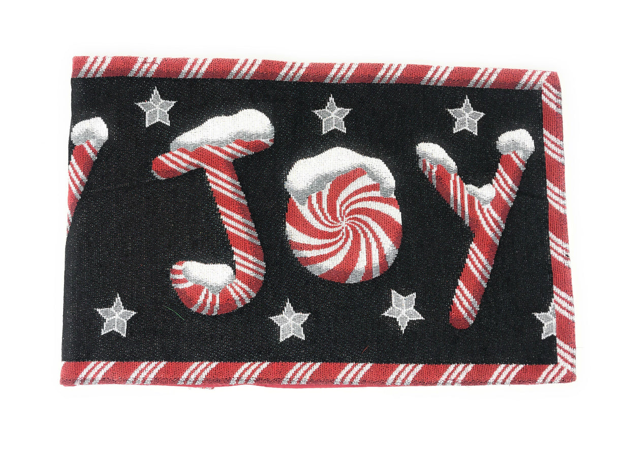 DaDa Bedding Peppermint Joy Red Black Holiday Tapestry Dining Table Runner (12904) from DaDalogy Bedding Collection