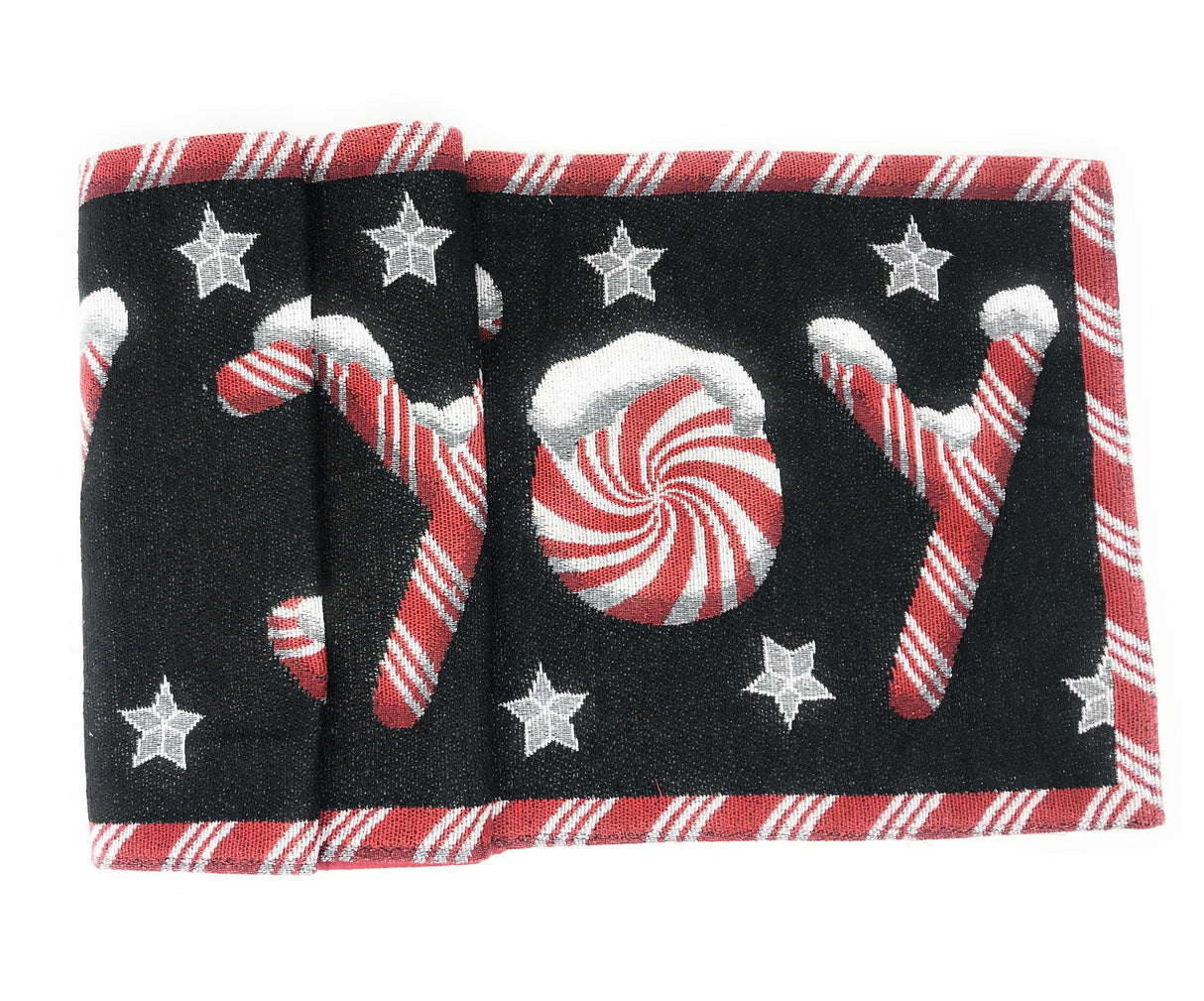 DaDa Bedding Peppermint Joy Red Black Holiday Tapestry Dining Table Runner (12904) from DaDalogy Bedding Collection