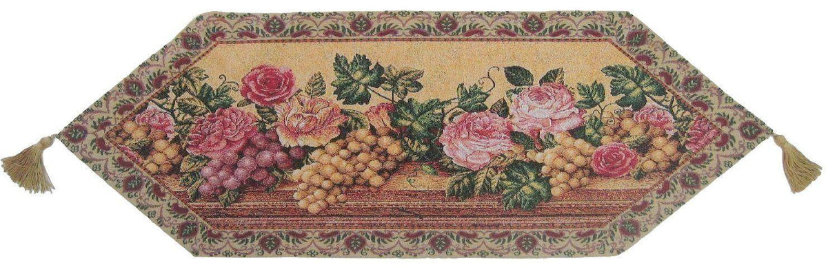 DaDa Bedding Romantic Parade of Fruit & Roses Floral Tapestry Table Runner (14426) from DaDalogy Bedding Collection