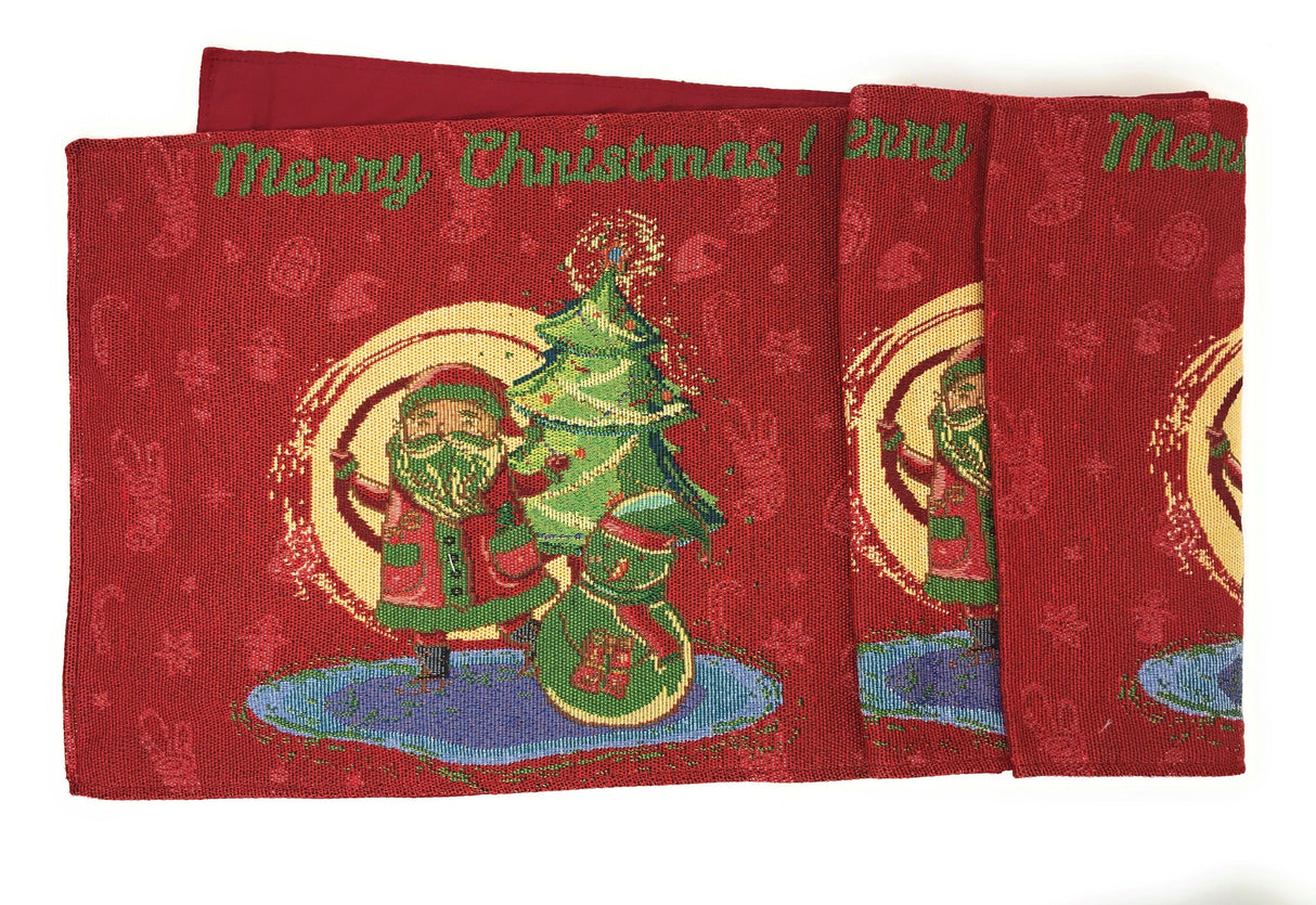 DaDa Bedding Red Santa Claus Christmas Tree Woven Tapestry Dining Table Runner (17615) from DaDalogy Bedding Collection
