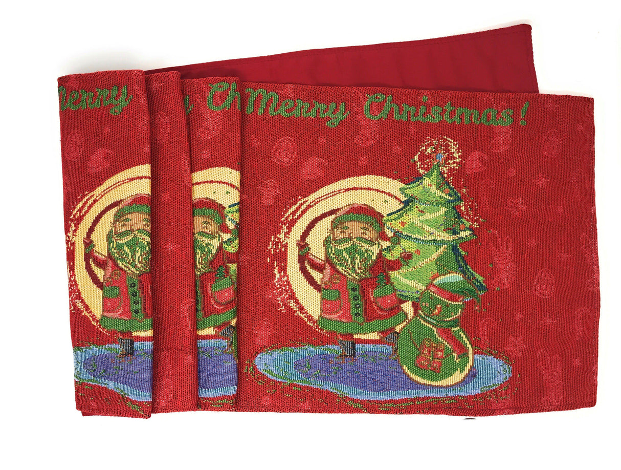 DaDa Bedding Red Santa Claus Christmas Tree Woven Tapestry Dining Table Runner (17615) from DaDalogy Bedding Collection