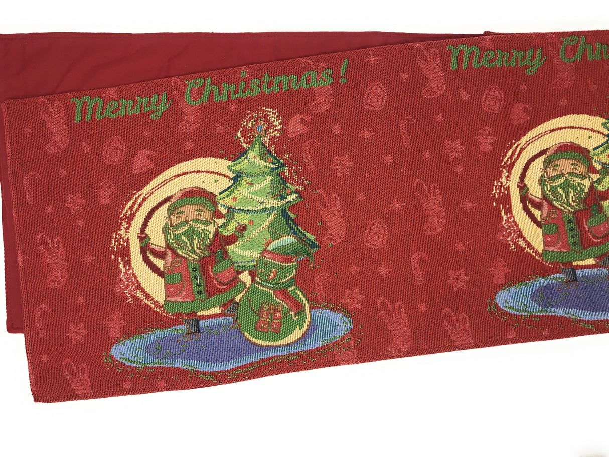 DaDa Bedding Red Santa Claus Christmas Tree Woven Tapestry Dining Table Runner (17615) from DaDalogy Bedding Collection